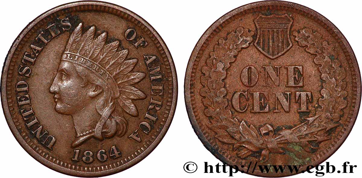 UNITED STATES OF AMERICA 1 Cent tête d’indien, 2e type 1864 XF