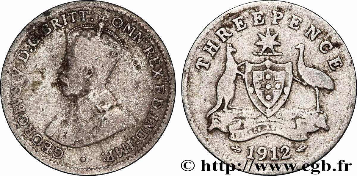 AUSTRALIE 3 Pence Georges V 1912 Londres TB