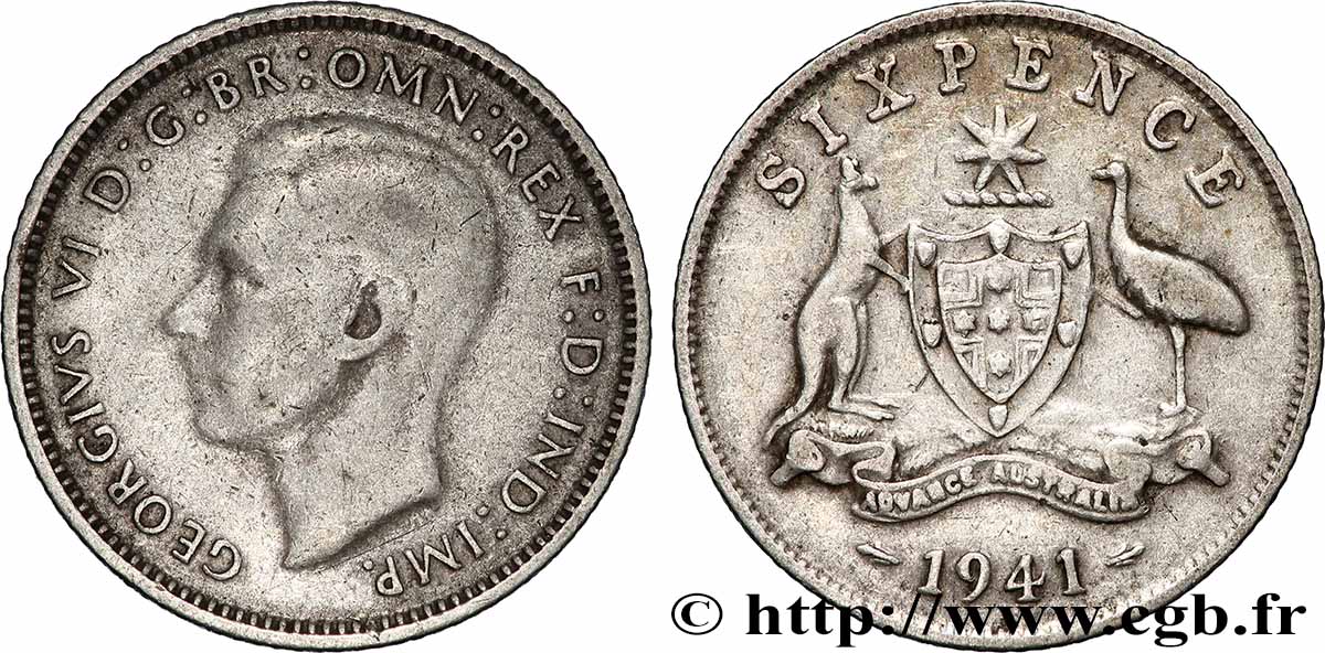 AUSTRALIA 6 Pence Georges VI 1941 Melbourne VF