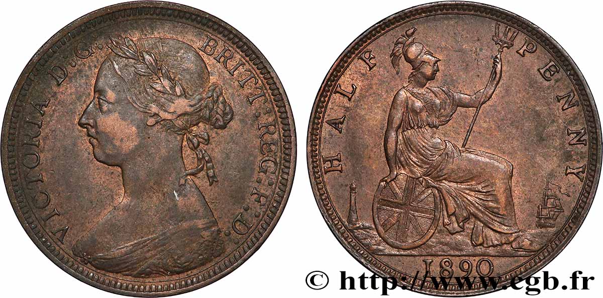 ROYAUME-UNI 1/2 Penny 1890 TTB
