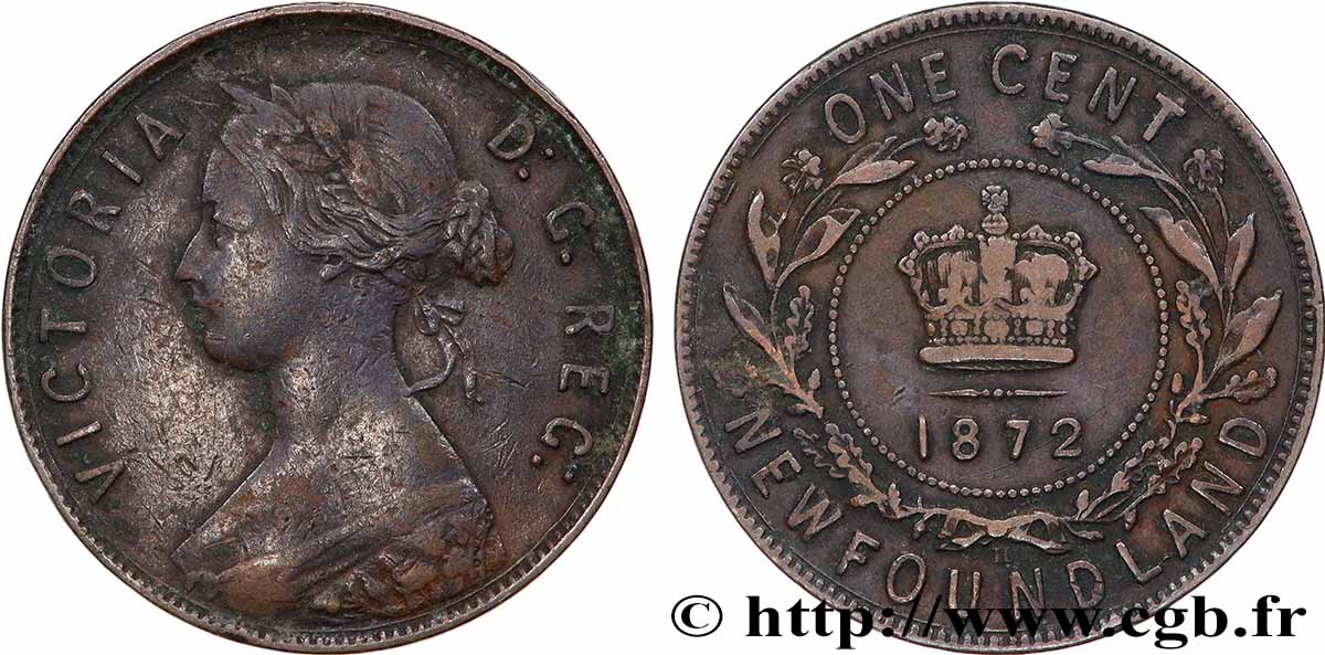 TERRE-NEUVE 1 Cent Terre Neuve Victoria 1872 Heaton TB+