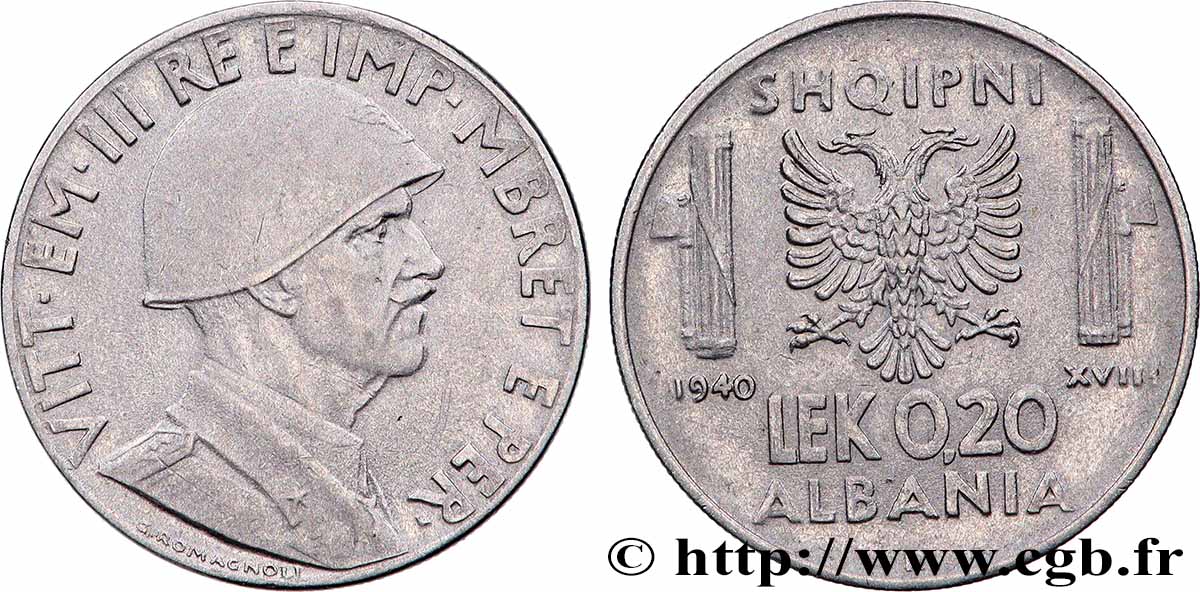 ALBANIA 0,20 Lek Victor-Emmanuel III 1940 Rome XF