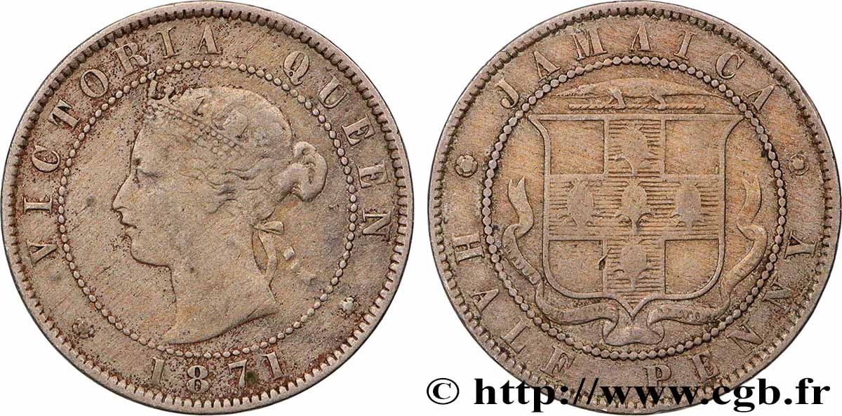 JAMAÏQUE 1/2 Penny Victoria 1871 Londres TB+