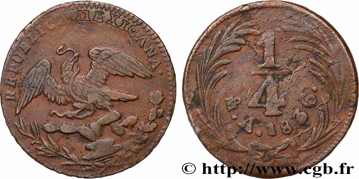 MEXIQUE 1/4 Real 1838 Mexico TB+