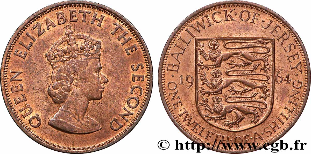 JERSEY 1/12 Shilling Élisabeth II 1964 SPL