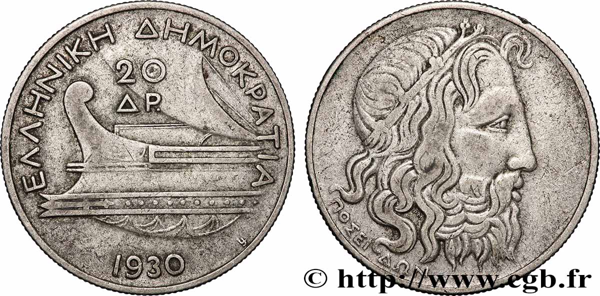 GREECE 20 Drachmes 1930 Londres XF