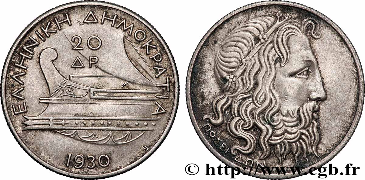 GREECE 20 Drachmes 1930 Londres XF