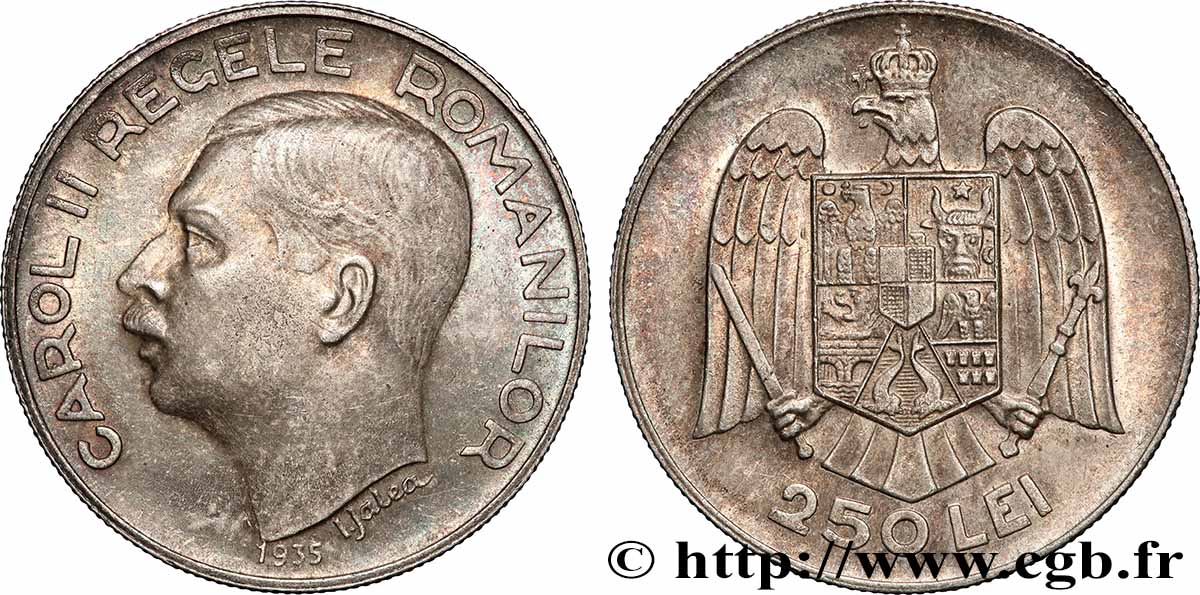 ROMANIA 250 Lei Charles II 1935 AU