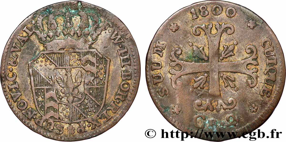 SUISSE - CANTON DE NEUCHATEL 1/2 Batzen (2 Kreuzer) 1800 TTB