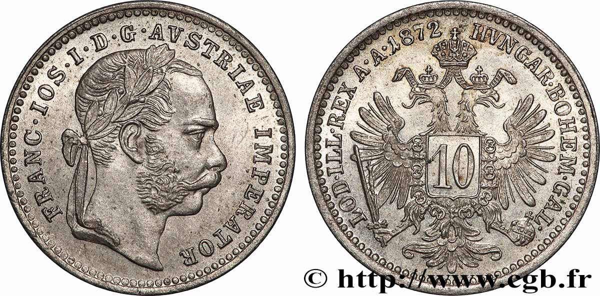 AUSTRIA 10 Kreuzer François-Joseph Ier 1872 Vienne AU