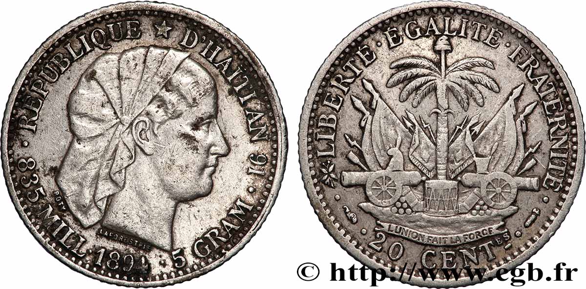 HAÏTI 20 Centimes 1894 Paris TTB