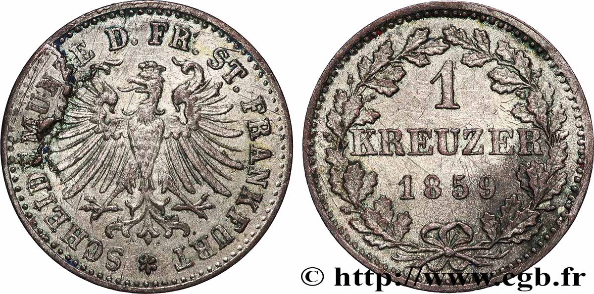 GERMANY - FREE CITY OF FRANKFURT 1 Kreuzer Ville libre de Francfort : aigle 1859 Francfort AU