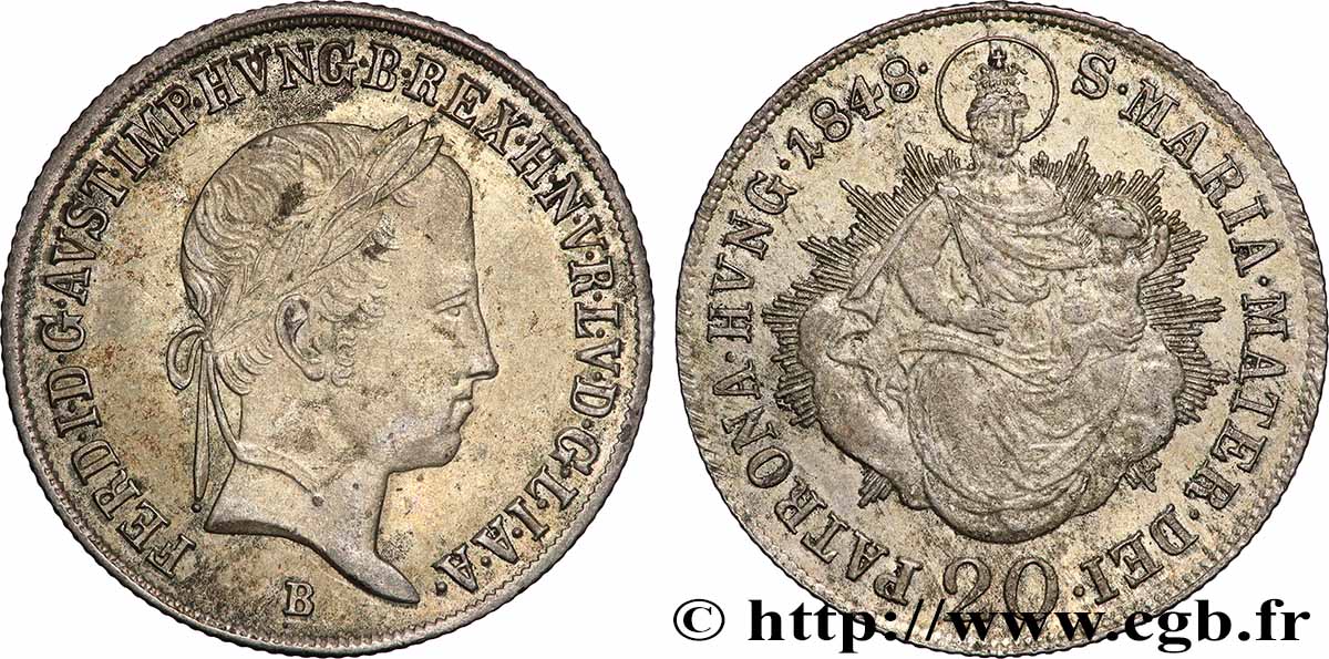 HONGRIE - ROYAUME DE HONGRIE - FERDINAND I 20 Krajczar 1848 Kremnitz q.SPL