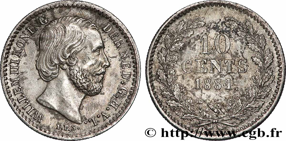 NETHERLANDS - KINGDOM OF THE NETHERLANDS - WILLIAM III 10 Cents Guillaume III 1884 Utrecht AU