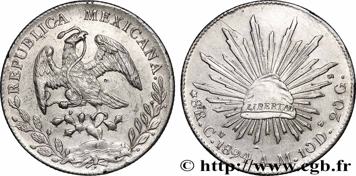 MEXICO 8 Reales 1894 Culiacan AU