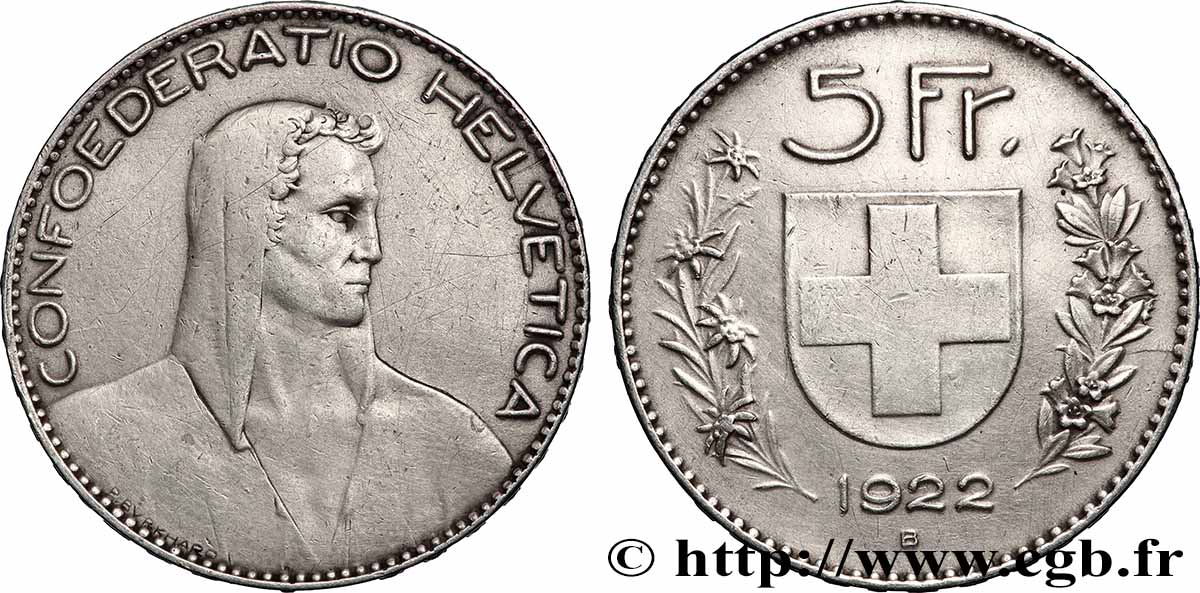 SCHWEIZ 5 Francs Berger 1922 Berne SS