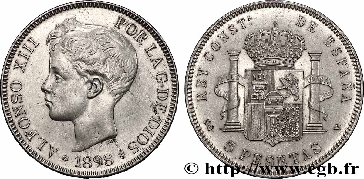 SPAIN 5 Pesetas Alphonse XIII 3e type 1898 Madrid AU