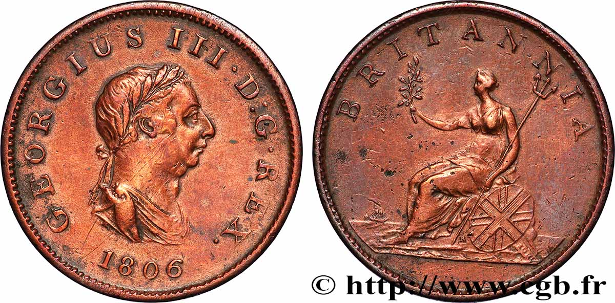 UNITED KINGDOM 1/2 Penny Georges III tête laurée 1806 Soho XF