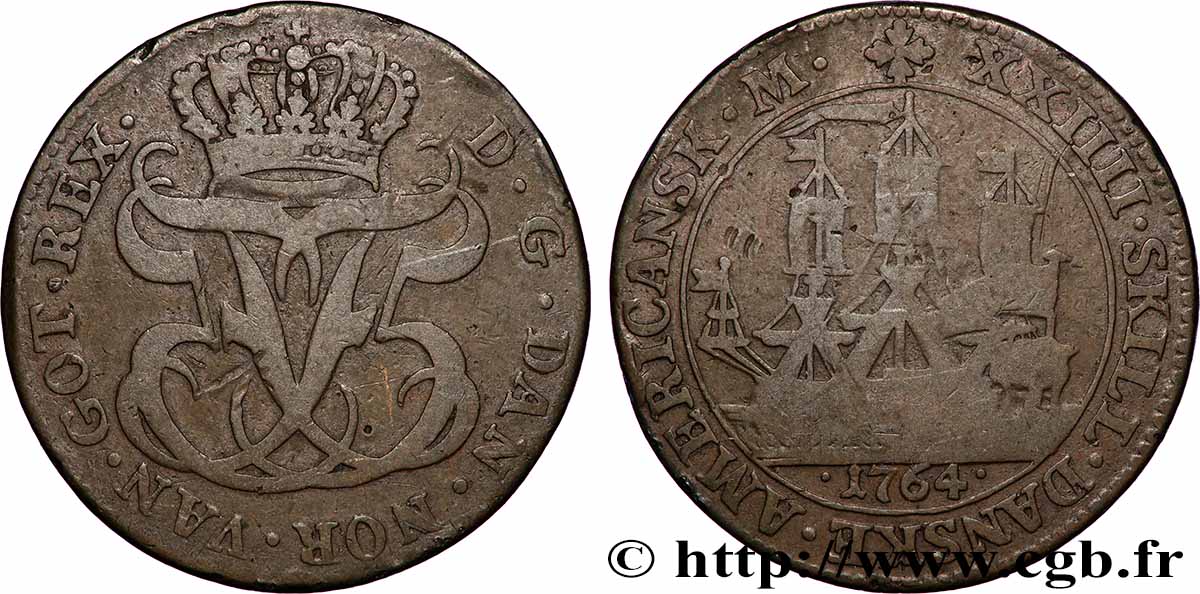 INDES DANOISES 24 Skilling Frédérik V 1764 TB+