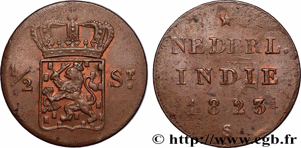 INDES NEERLANDAISES 1/2 Stuiver aux armes d’Utrecht pour Sumatra 1823 Utrecht TTB
