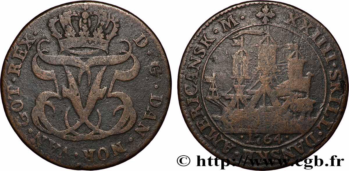 INDES DANOISES 24 Skilling Frédérik V 1764 TB+
