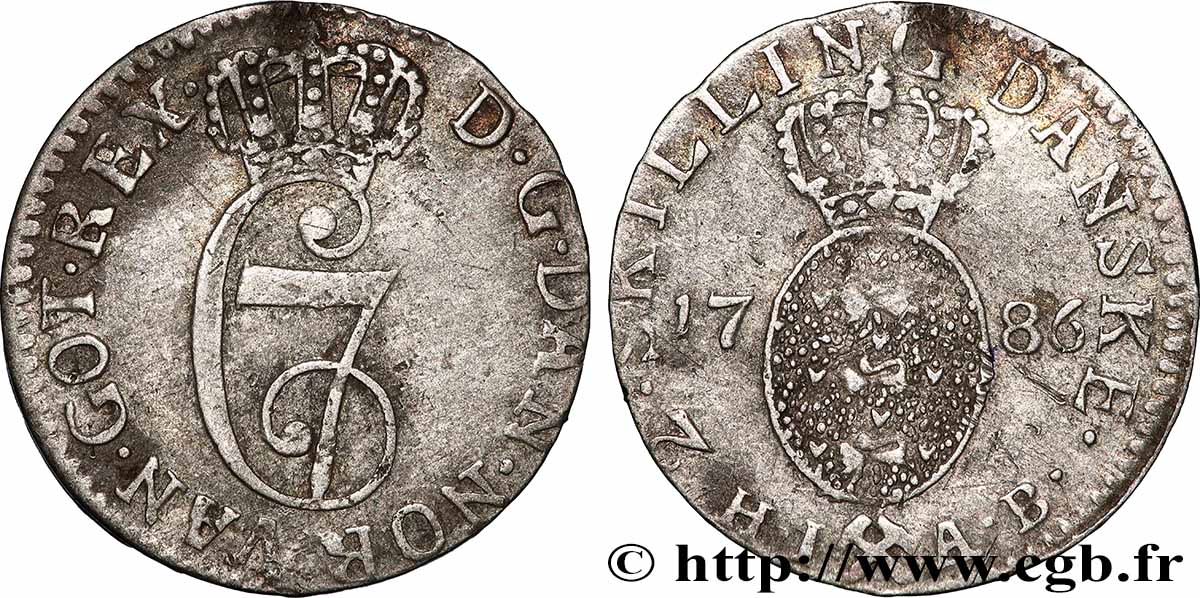 DANEMARK 2 Skilling 1786 Konsberg TB+
