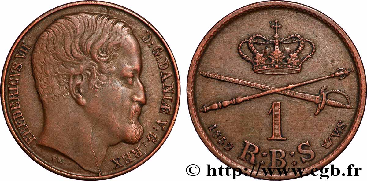 DANEMARK 1 Rigsbankskilling Frédéric VII 1852 Altona TTB