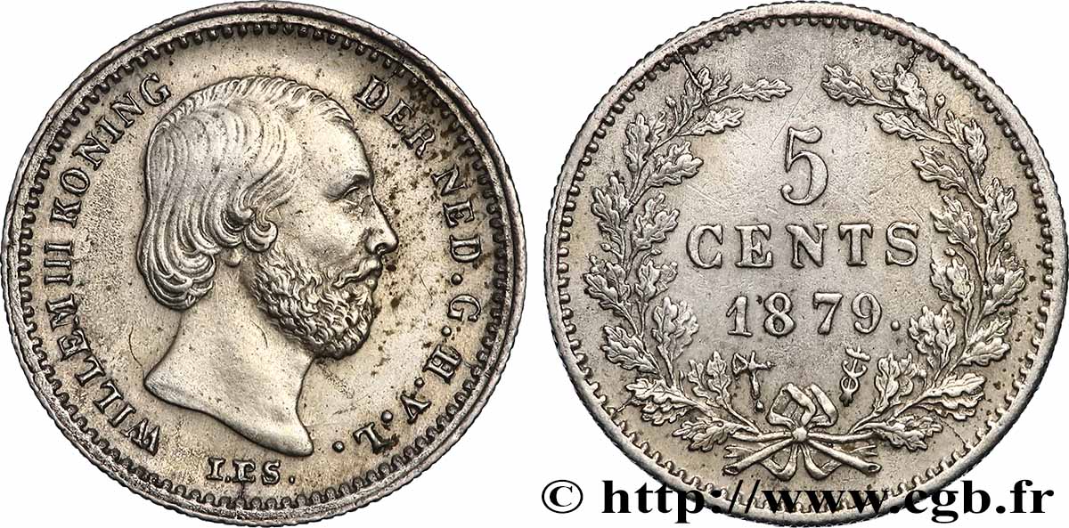 PAESI BASSI 5 Cents Guillaume III 1879 Utrecht SPL