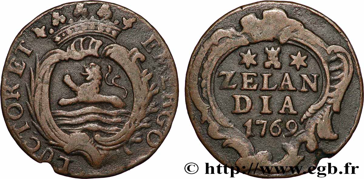 PAYS-BAS - PROVINCES-UNIES 1 Duit Zélande 1769 TTB