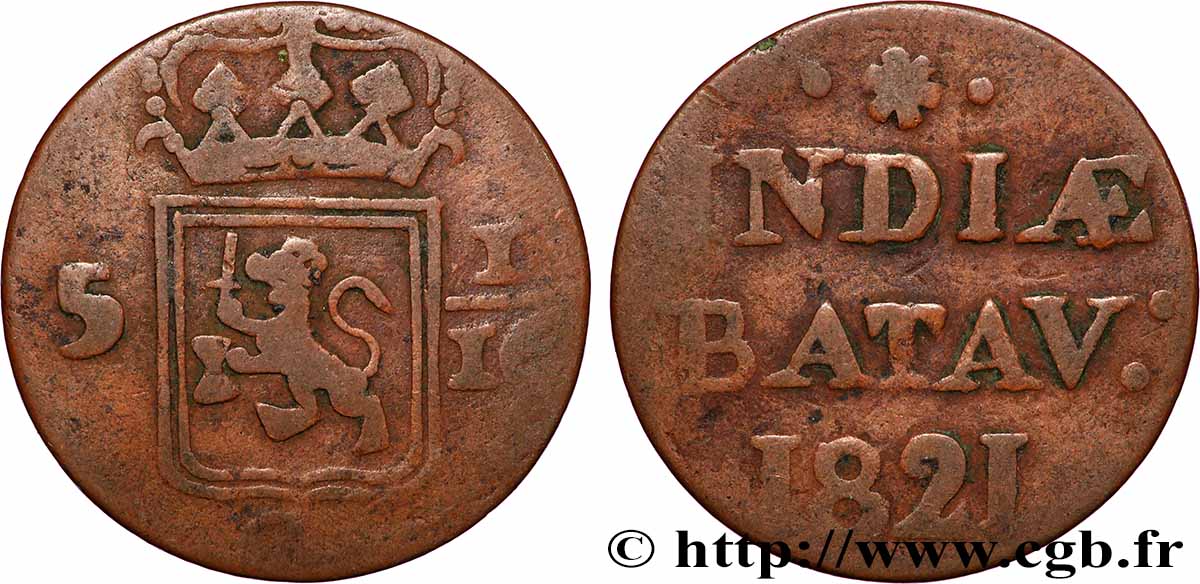 INDES NEERLANDAISES 5 1/16 Gulden (1 Duit) 1821 Enkhuizen TB+