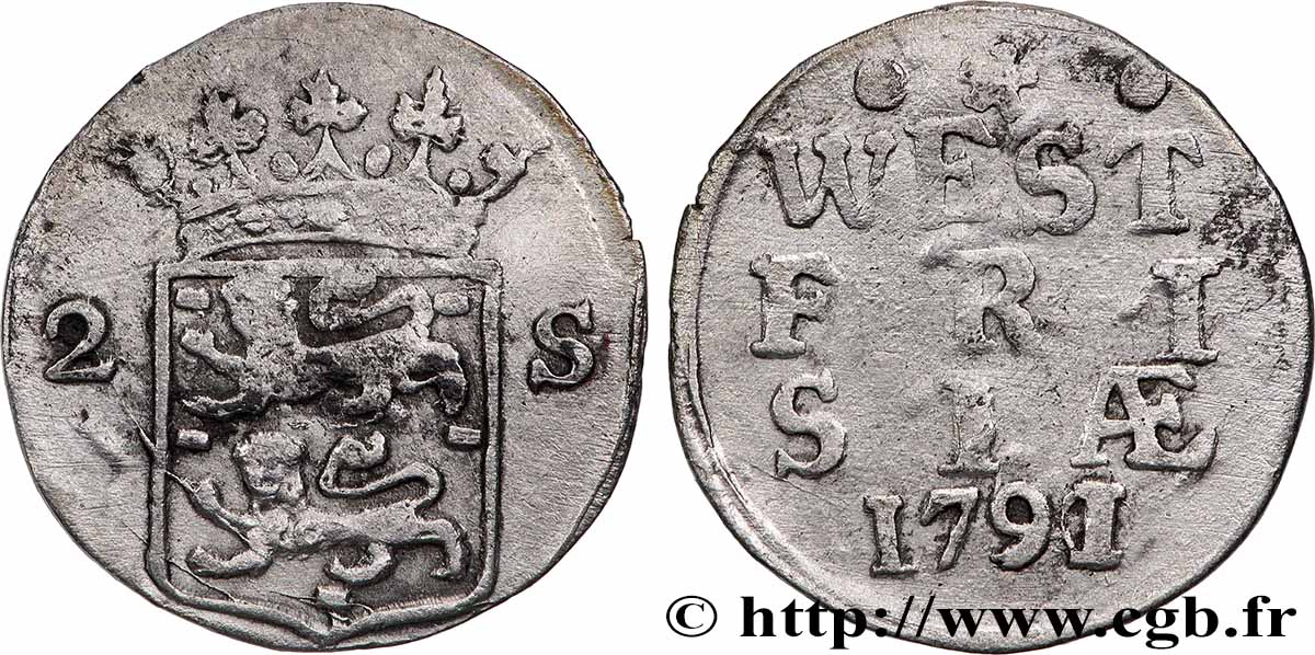 PAYS-BAS - PROVINCES-UNIES 2 Stuivers Frise Occidentale 1791 TB+