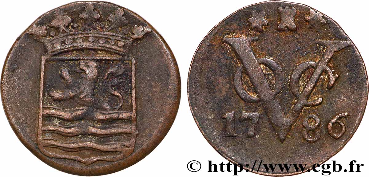 INDES NEERLANDAISES 1 Duit armes de la Zélande / monogramme de la Verenigde Oost-Indische Compagnie 1786 TTB