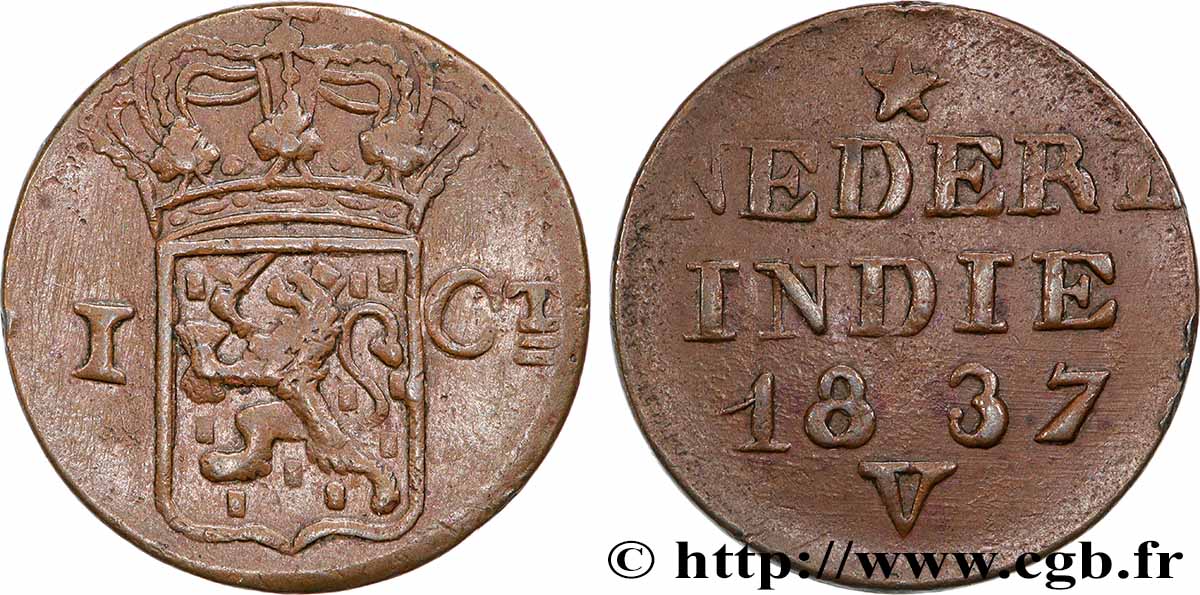 INDIE OLANDESI 1 Cent (Double Duit) aux armes d’Utrecht pour Sumatra 1837 BB