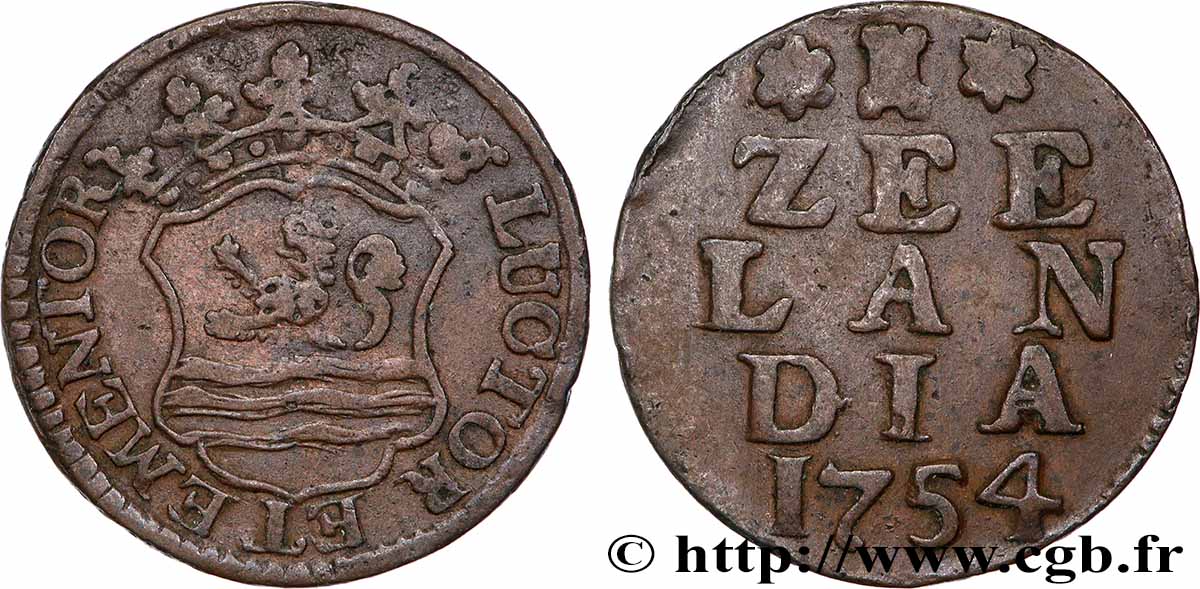PAYS-BAS - PROVINCES-UNIES 1 Duit Zélande 1754 TTB