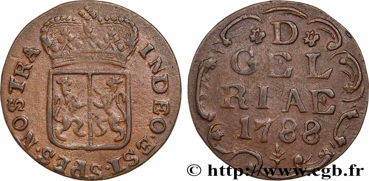 PAYS-BAS - PROVINCES-UNIES 1 Duit Gueldre 1788 Harderwijk TTB