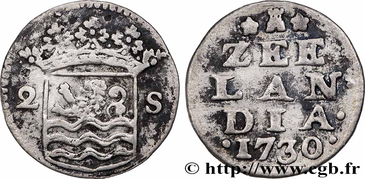 PAESI BASSI - PROVINCE UNITE 2 Stuivers Zélande : écu couronné 1732 q.BB