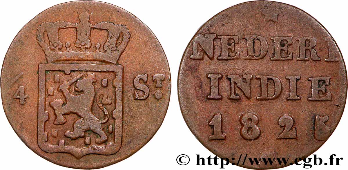 INDES NEERLANDAISES 1/4 Stuiver aux armes d’Utrecht pour Sumatra 1825 Utrecht TB+