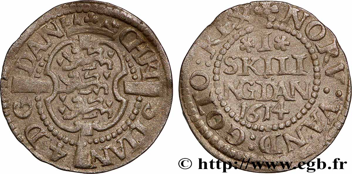 DANEMARK - ROYAUME DE DANEMARK - CHRISTIAN IV 1 Skilling Dansk 1614 Copenhague SS