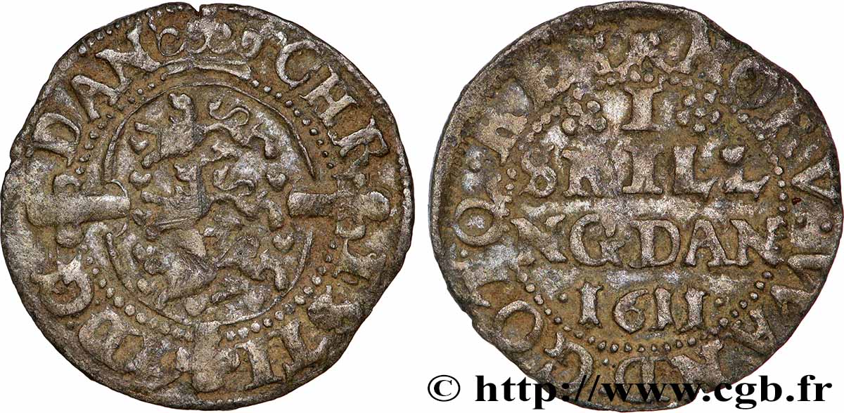 DANEMARK - ROYAUME DE DANEMARK - CHRISTIAN IV 1 Skilling Dansk 1611 Copenhague TB