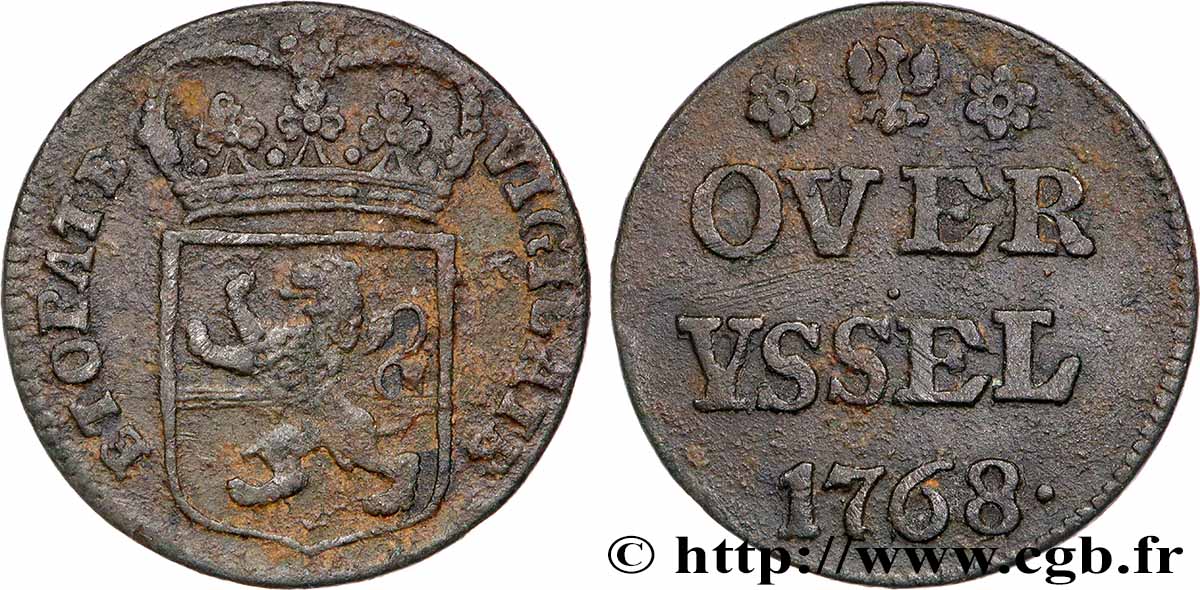 PAYS-BAS - PROVINCES-UNIES 1 Duit Overijssel 1768 TB+