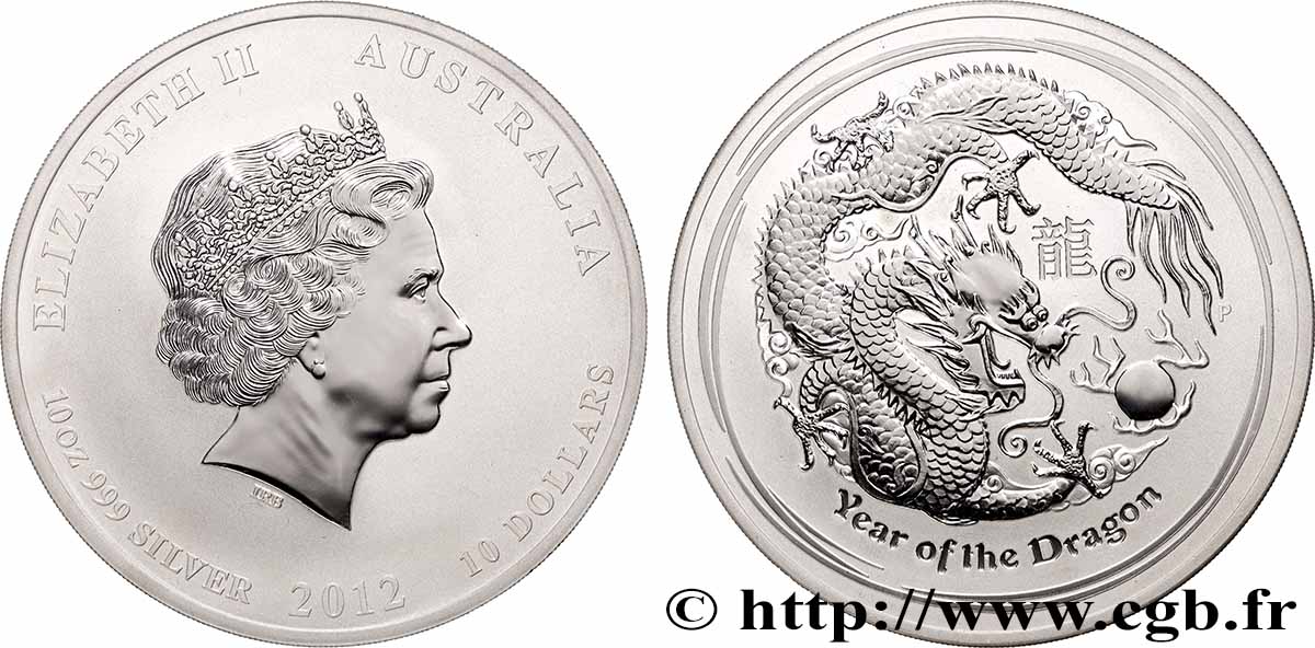 AUSTRALIA 10 Dollar(10 oz) Proof Année du Dragon 2012 Perth MS