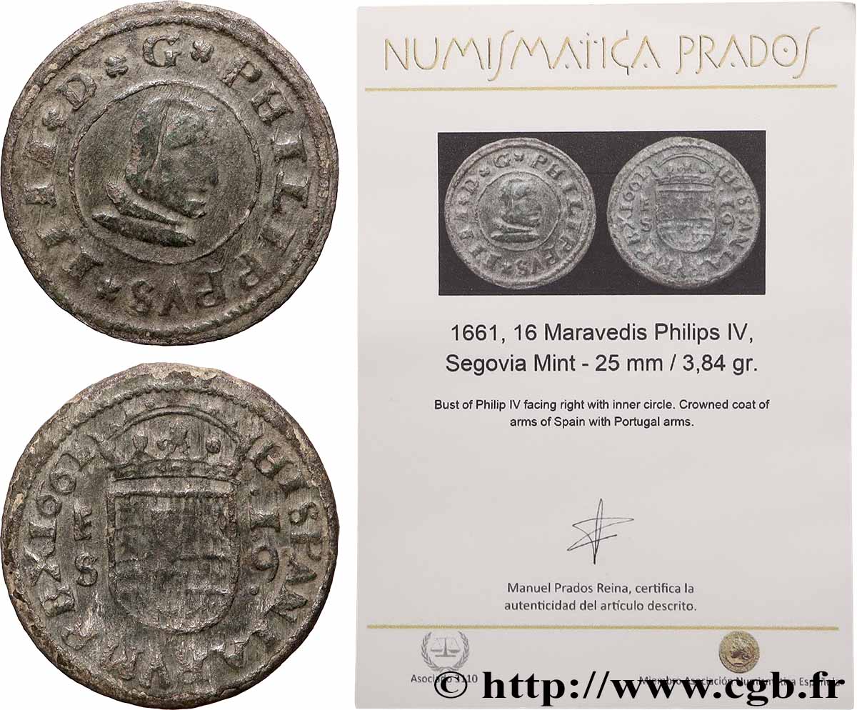 ESPAGNE - ROYAUME D ESPAGNE - PHILIPPE IV 16 Maravedis 1661 Séville TTB