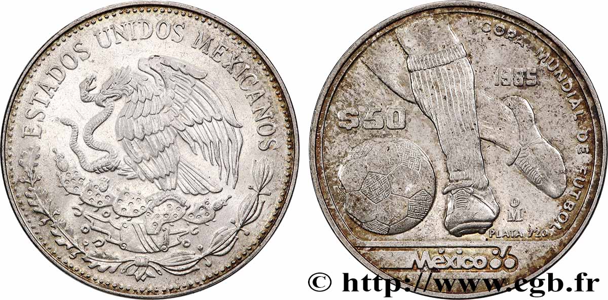 MEXIQUE 50 Pesos Coupe du Monde de football 1985 SUP