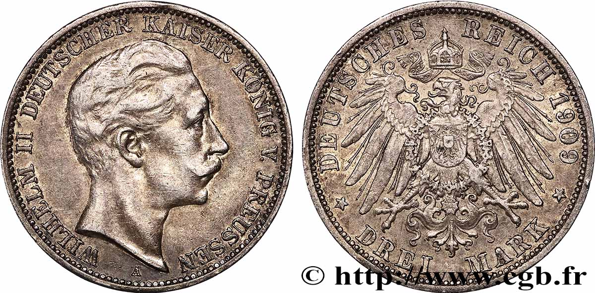 DEUTSCHLAND - PREUßEN 3 Mark Guillaume II 1909 Berlin SS