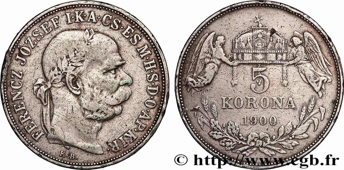 HONGRIE 5 Korona François-Joseph 1900 Kremnitz TB+