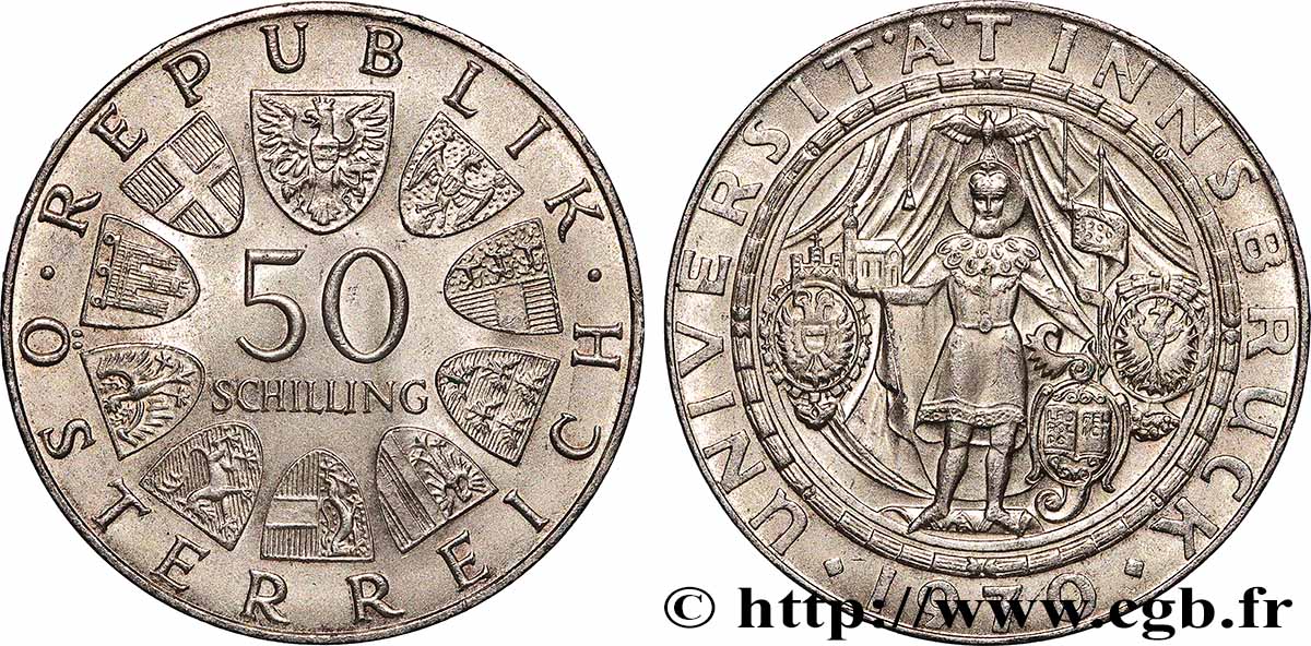 AUTRICHE 50 Schilling 300e anniversaire de l’université d’Innsbruck 1970 SPL
