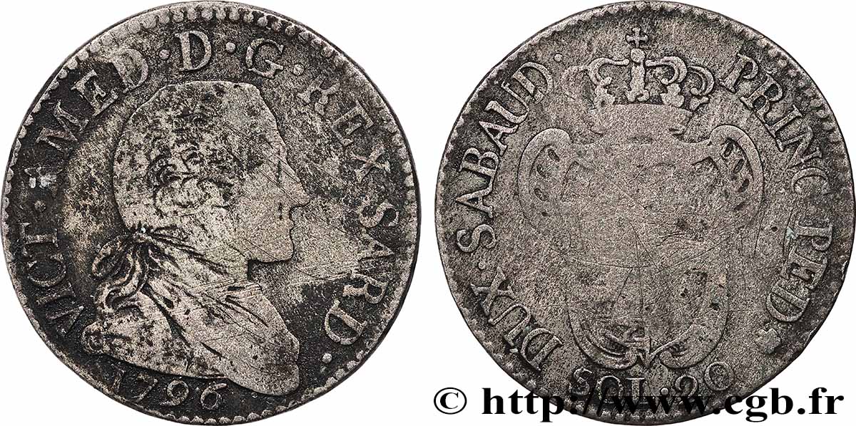 ITALY - KINGDOM OF SARDINIA 20 Soldi Victor-Amédée III 1796 Turin VF