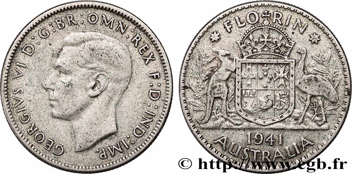 AUSTRALIA 1 Florin Georges VI 1941 Melbourne XF