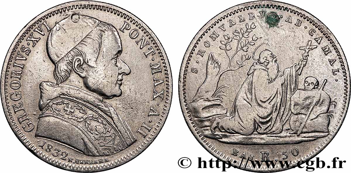 VATICAN ET ÉTATS PONTIFICAUX 50 Baiocchi Grégoire XVI 1832 Bologne TB+