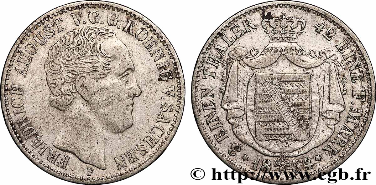 ALLEMAGNE - SAXE 1/3 Thaler Frédéric-Auguste II 1854 Dresde TTB